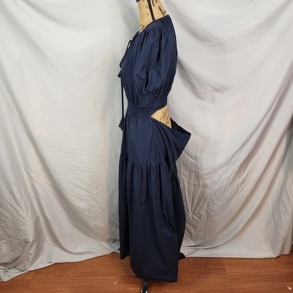 MOON RIVER Size Large Anthropologie Boho Chic Cottagecore Navy Tiered Maxi Dress - Picture 5 of 14